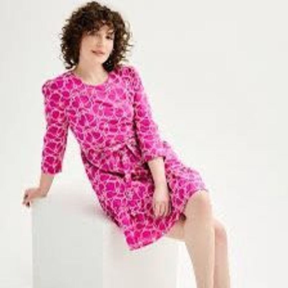 Draper James Women's XS 3/4 Sleeve Floral Embroidered Shift Dress Magenta Pink